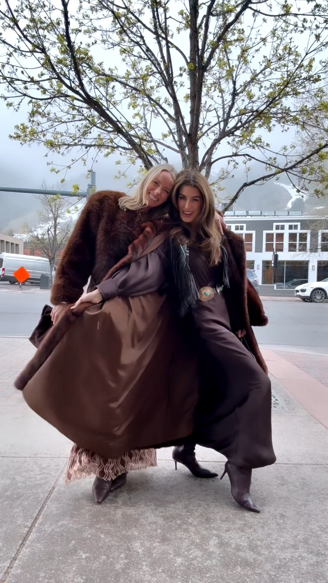 Aspen in April ❄️🤎 but make it western. This silk brown dress is one of those forever pieces I knew I’d wear a hundred different ways—styled here with boots, a fur coat, and all the turquoise. I’m in a size small (slightly tailored at the hip + added a hook & eye for the perfect fit). Finished it off with a vintage squash blossom + a leather fringe scarf for that extra moment. Linked this look + similar pieces for you ✨ 

 #LTKOver40 #LTKTall #LTKTravel

#LTKTravel #LTKOver40