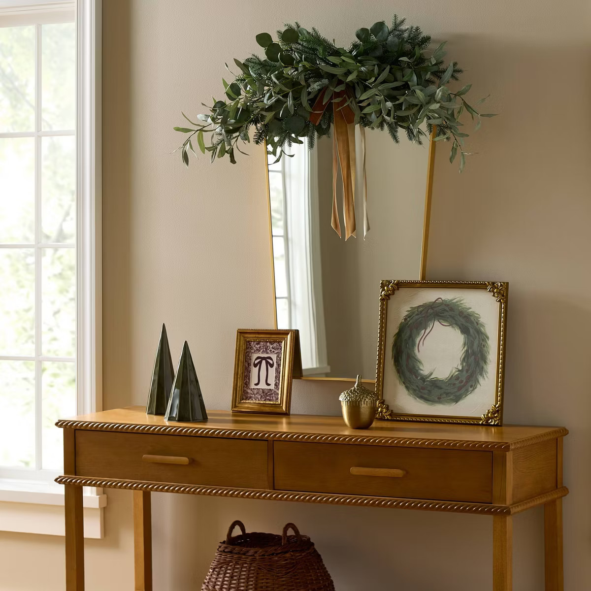 16"x16" Red Ribbon Wreath Framed Wall Art - Threshold™ designed with Studio McGee | Target