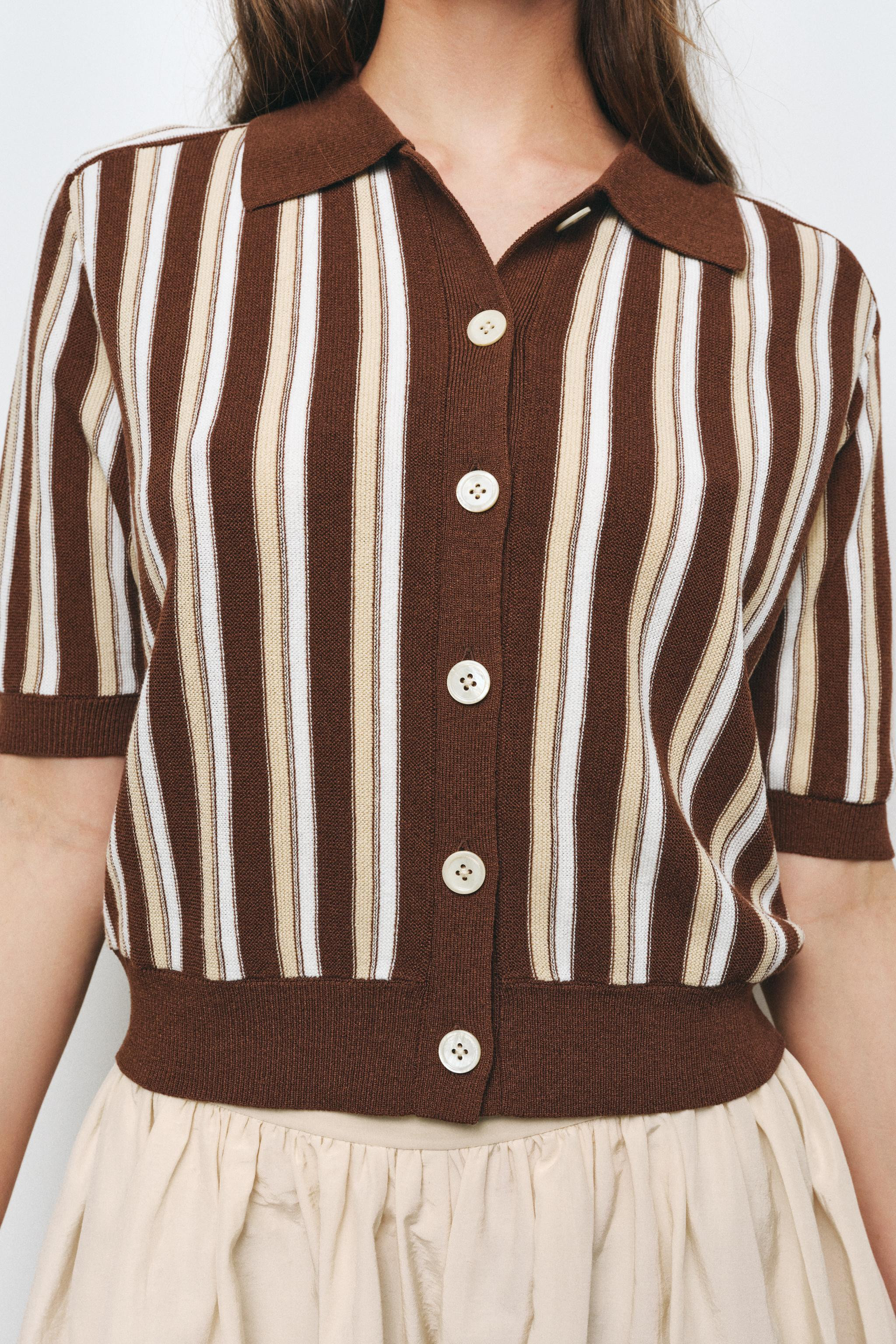 STRIPED KNIT POLO JACKET | Zara UK