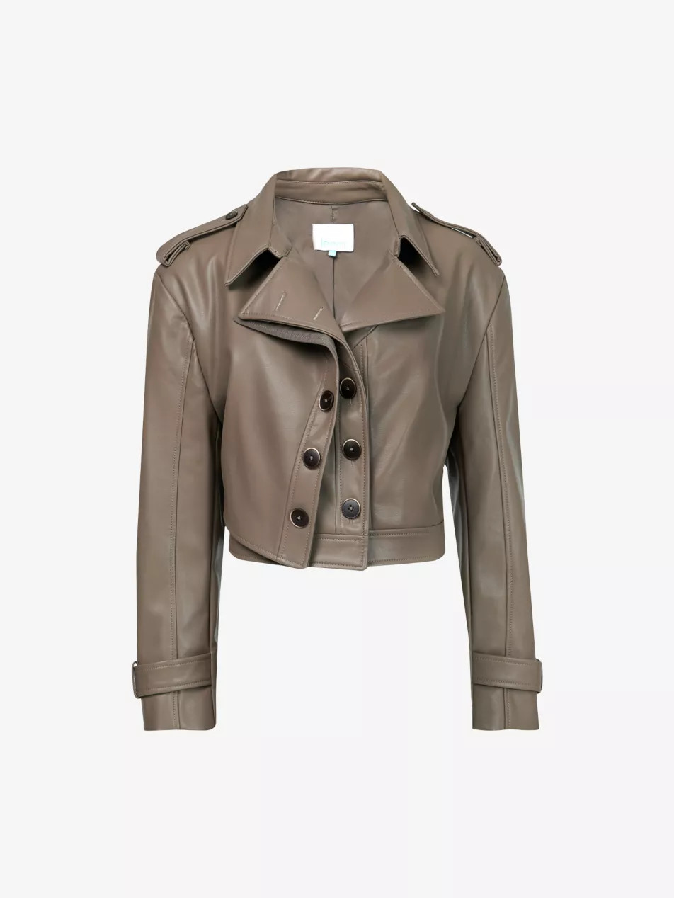 Double-collar long-sleeve cropped faux-leather jacket | Selfridges