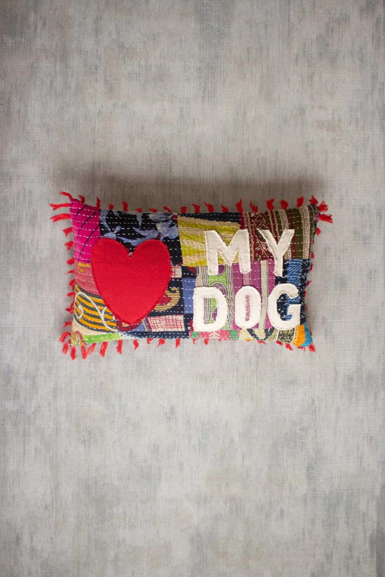 Love My Dog Kantha Pillow | Etsy (US)