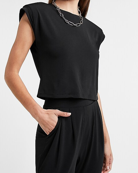 Fitted Cropped Padded Shoulder Tee | Express