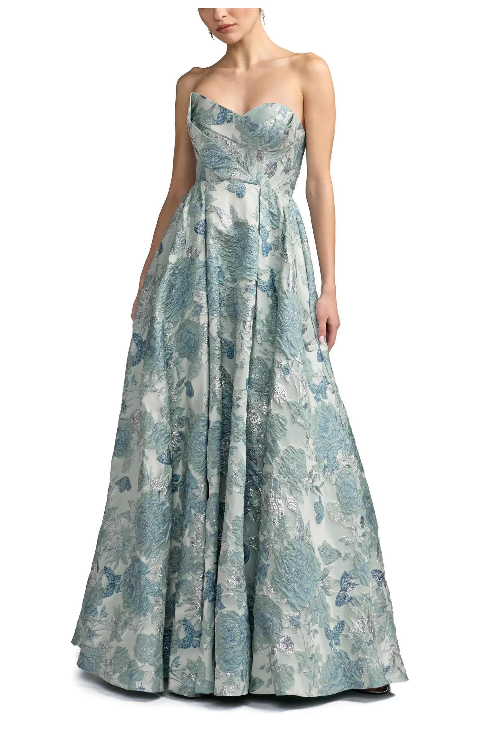 Floral Brocade Strapless Ballgown With Bow | Nordstrom