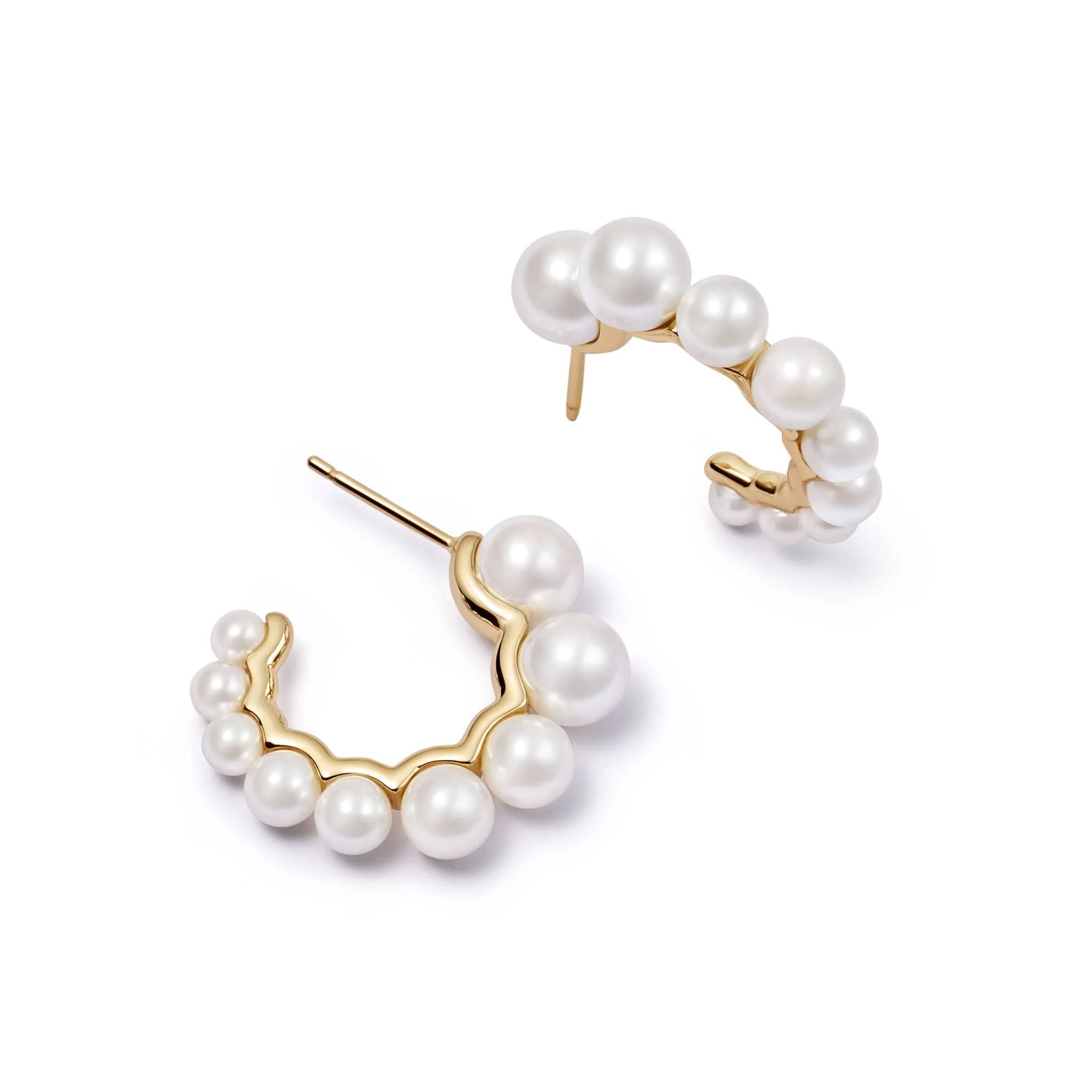 Chunky Pearl Hoop Earrings 18ct Gold Plate | Daisy London Jewellery