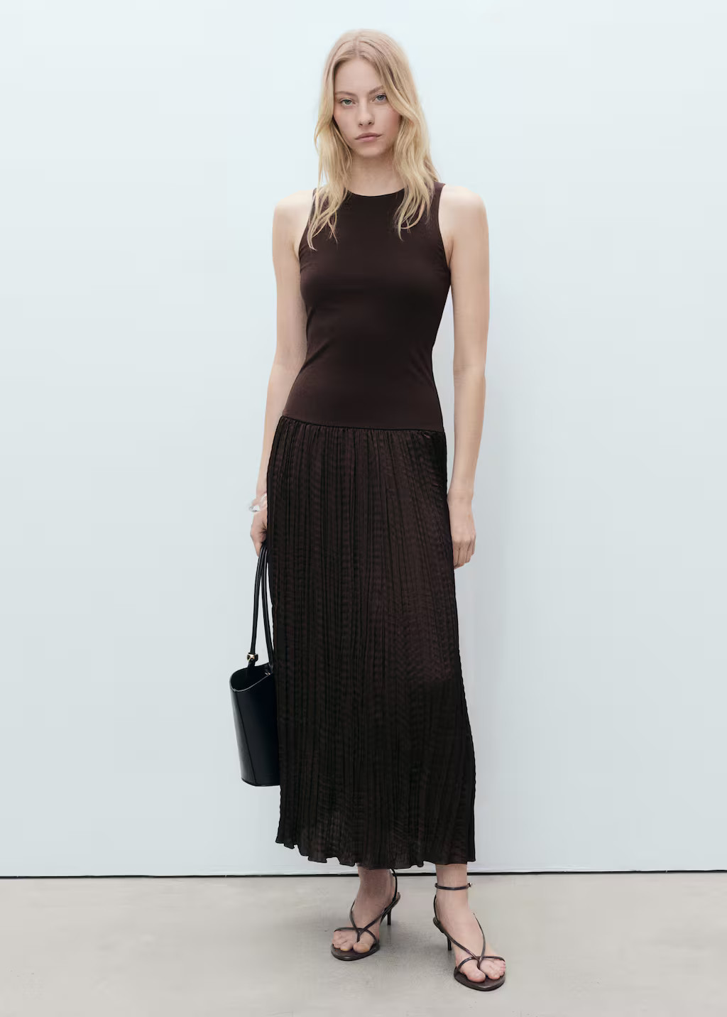 Combined-fabric long dress brown - Women - 0 - MANGO | Mango (US/MX/AU)
