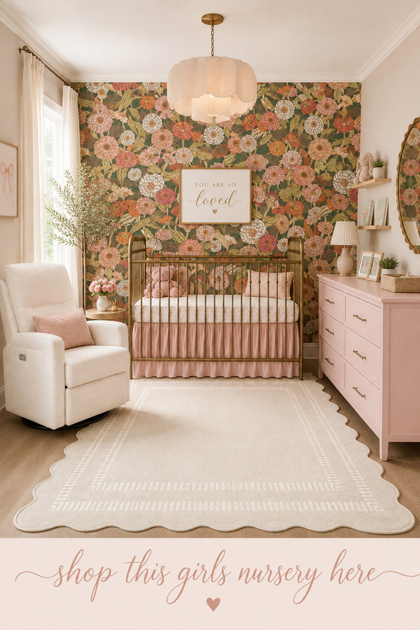 Create a dreamy baby girl nursery with this cozy floral nursery inspiration featuring statement wallpaper, a vintage-sty