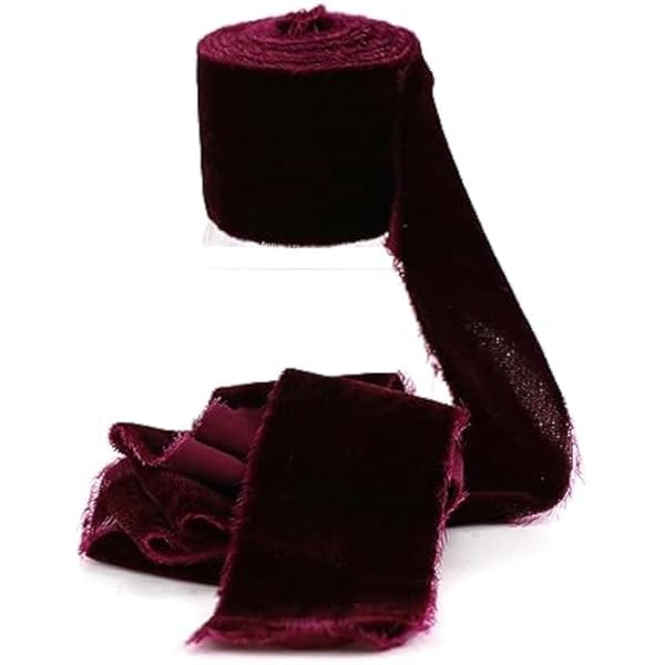 HUIHUANG Burgundy Velvet Ribbon 2 inch Frayed Silk Velvet Fringe Ribbon for Flower Bouquet, Gift Wra | Amazon (US)