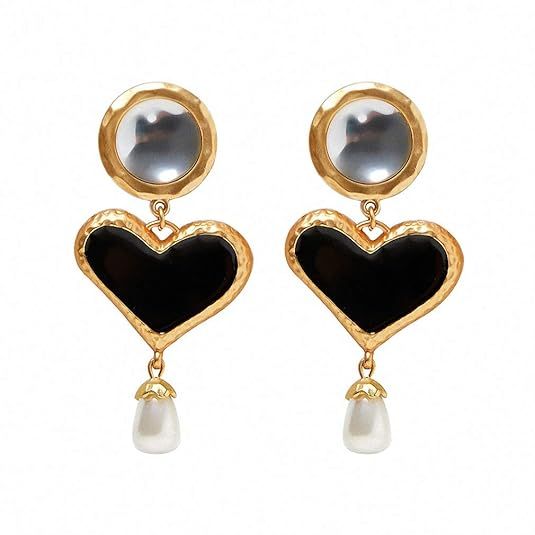 Heart Enamel Dangle Earrings Women Simulated Pearl Drop Earrings Jewelry | Amazon (US)