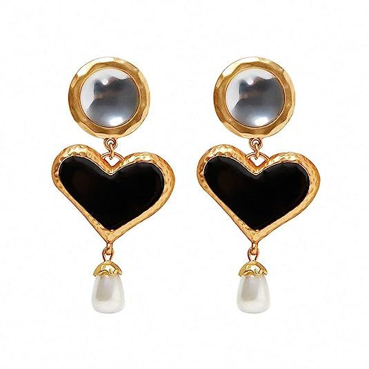 Heart Enamel Dangle Earrings Women Simulated Pearl Drop Earrings Jewelry | Amazon (US)
