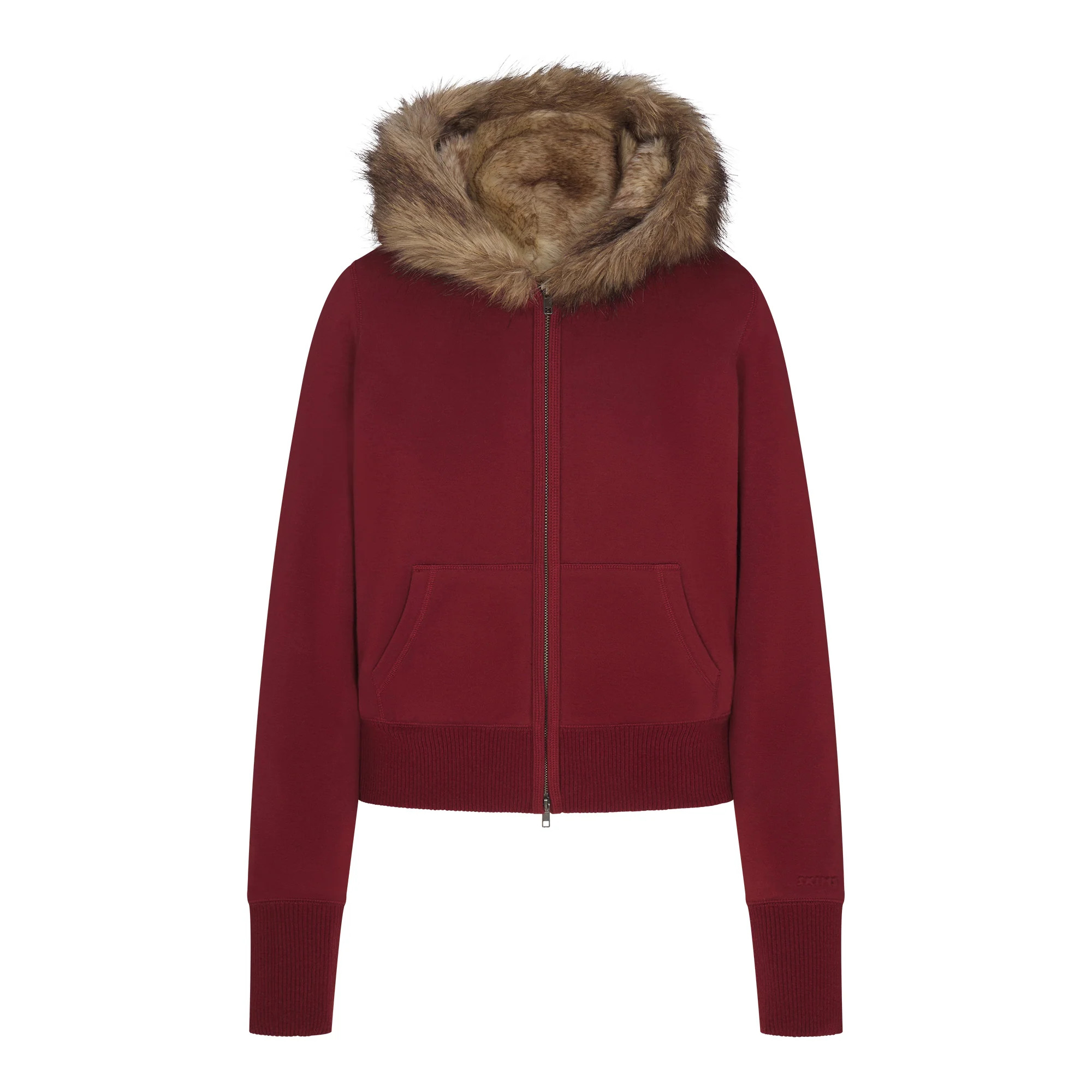 COTTON FLEECE FAUX FUR LINED ZIP UP HOODIE | MERLOT | SKIMS (US)