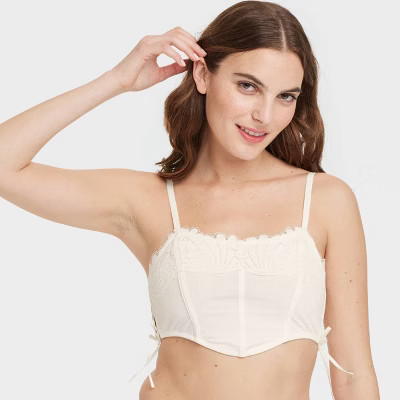 Women's Lace-Up Crochet Corset Bra - Colsie™ White M | Target