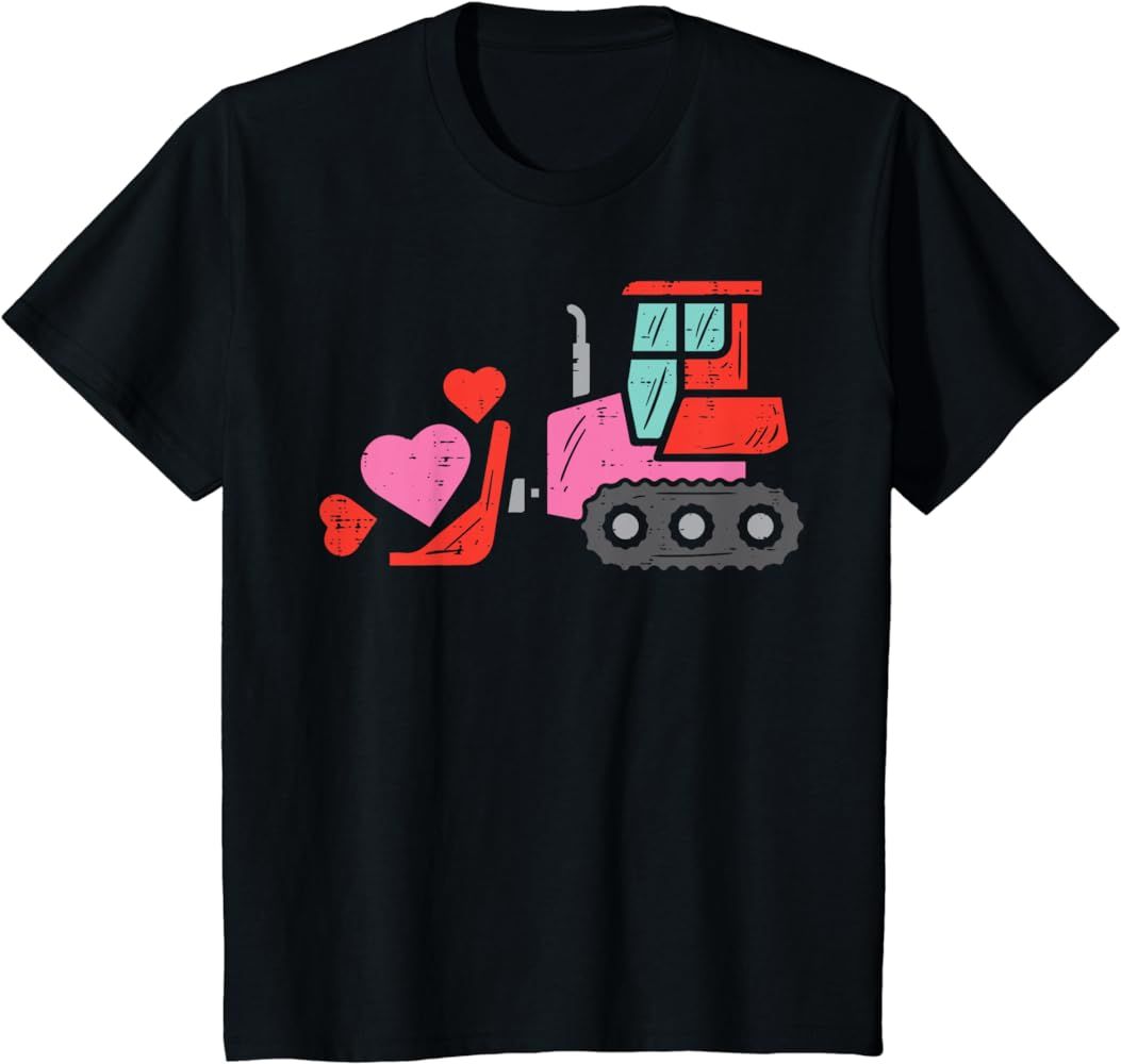 Kids Bulldozer Heart Kids Toddler Valentines Day Boys Valentine T-Shirt | Amazon (US)