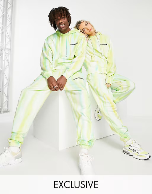 COLLUSION Unisex - Coordinato con felpa con cappuccio e joggers verde tie-dye con ricamo | ASOS (Global)