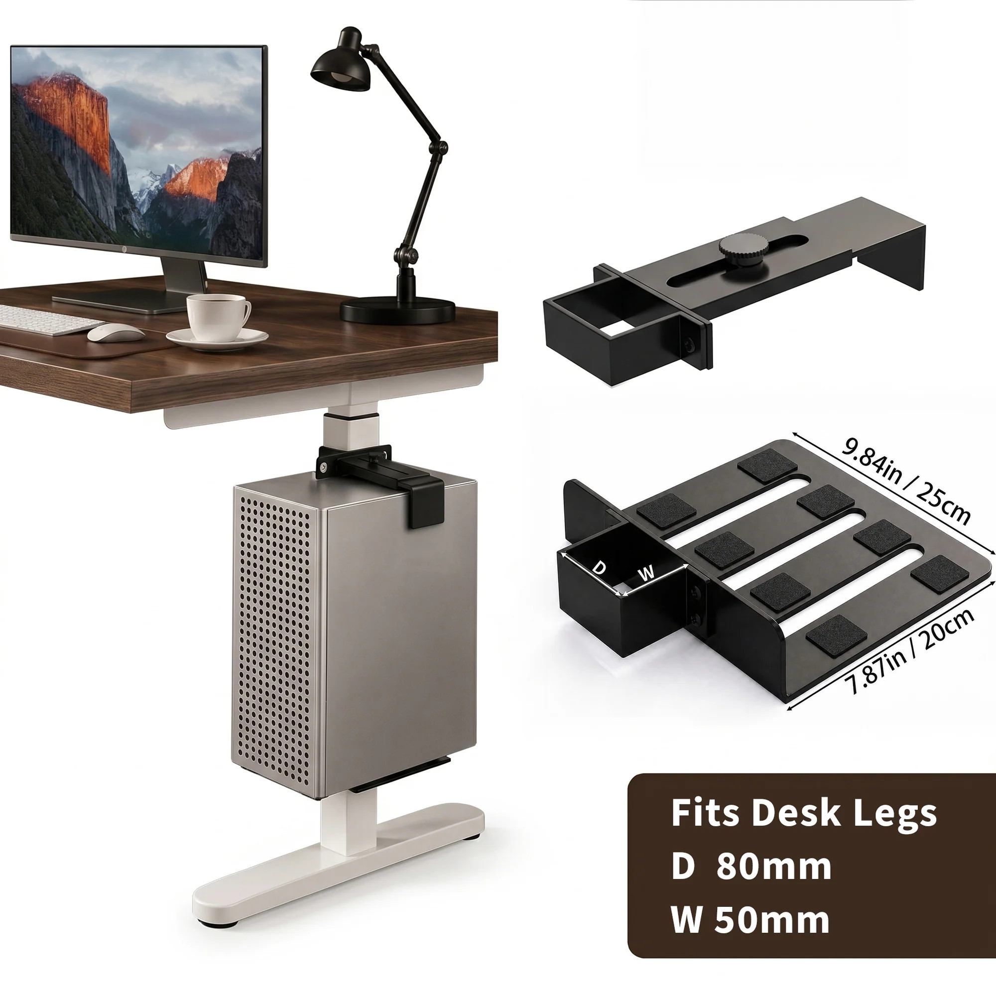 Garvee Under Desk PC Mount No Drill CPU Holder for Standing Desk Legs 40LBS Adjustable Computer Tower Bracket Black (Only Fits 80x50mm Desk Legs) | Lowe's