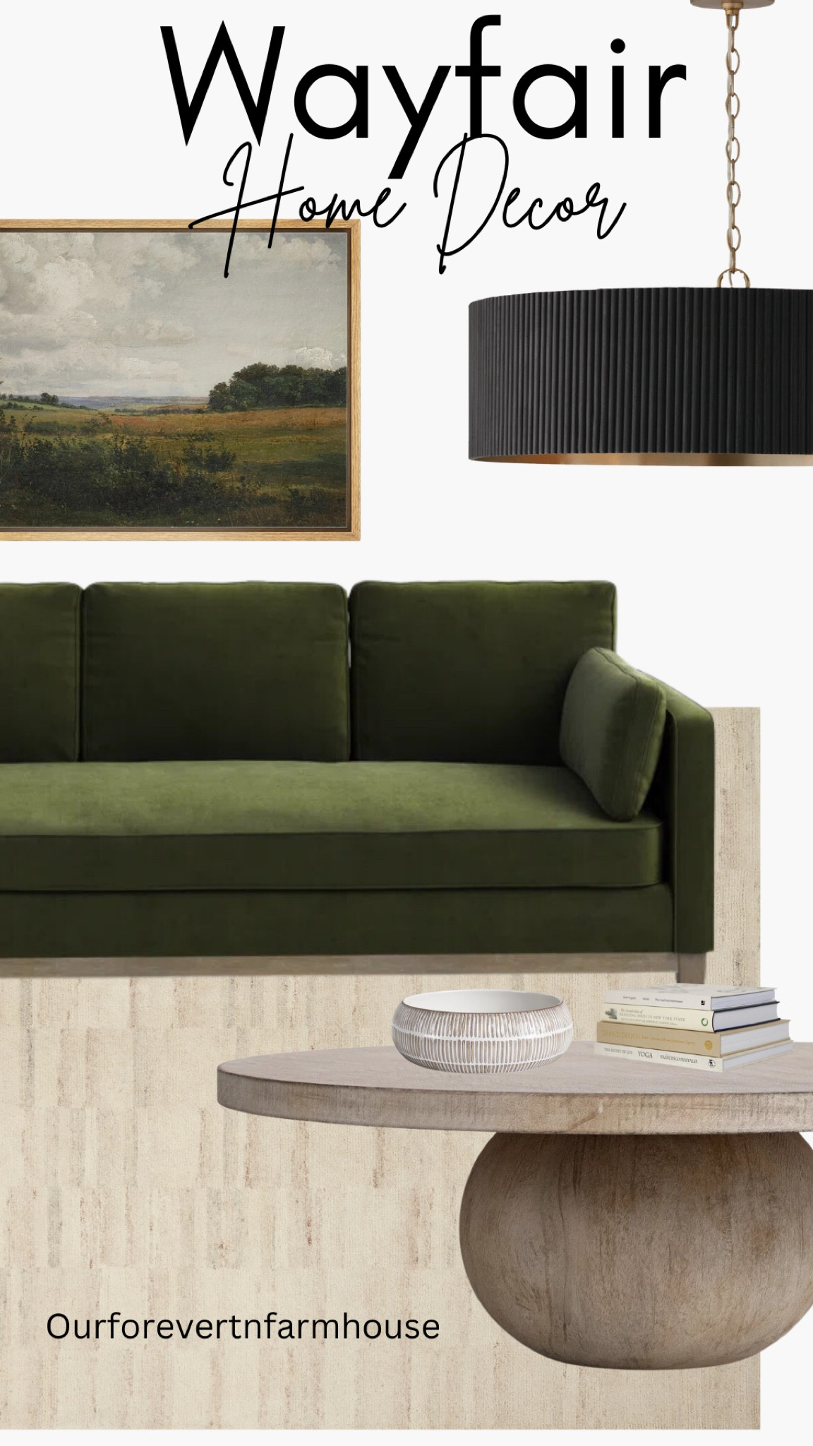 Wayfair home decor finds. Moody living room inspiration. Beautiful velvet couch,  soft wool rug, coffee table and more 

#LTKHome