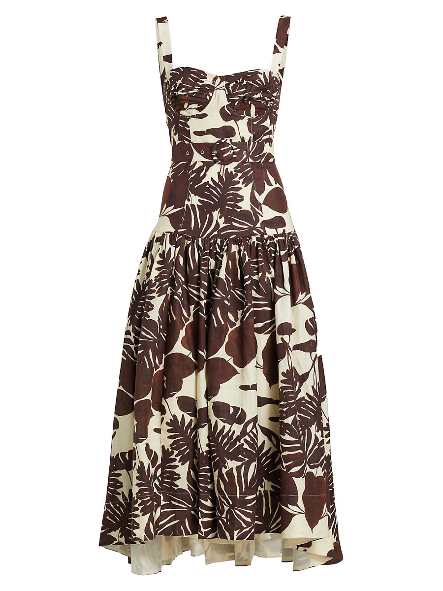 Women's Drenica Palm Drop Waist Midi-Dress - Dark Chocolate Segovia - Size 10 | Saks Fifth Avenue