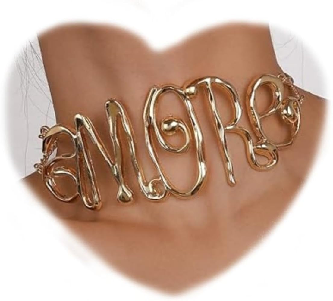 Metallic Amore Necklace Wide Script Word Choker Necklace | Amazon (US)