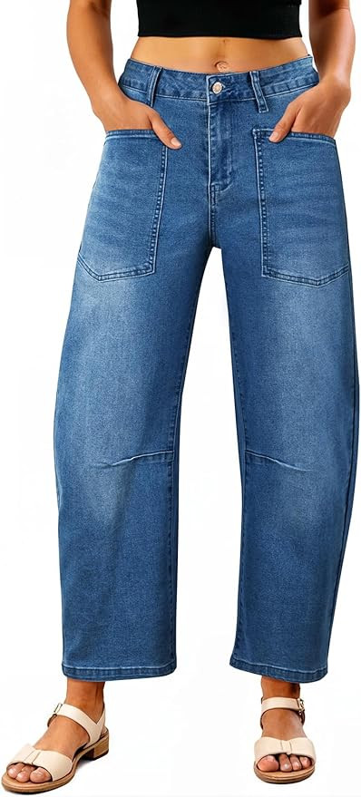 EVALESS Womens Baggy Barrel Jeans High Waisted Wide Leg Boyfriend Denim Ankle Pants | Amazon (US)