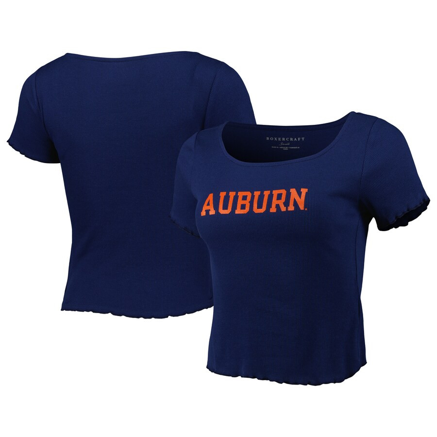 Auburn Tigers Women's Baby Rib Lettuce-Edge Trim T-Shirt - Navy | Fanatics