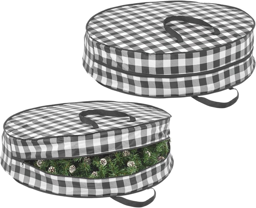 mDesign Round Wreath Storage Bag with Handles, Holder Container for Christmas and Holiday Decorat... | Amazon (US)