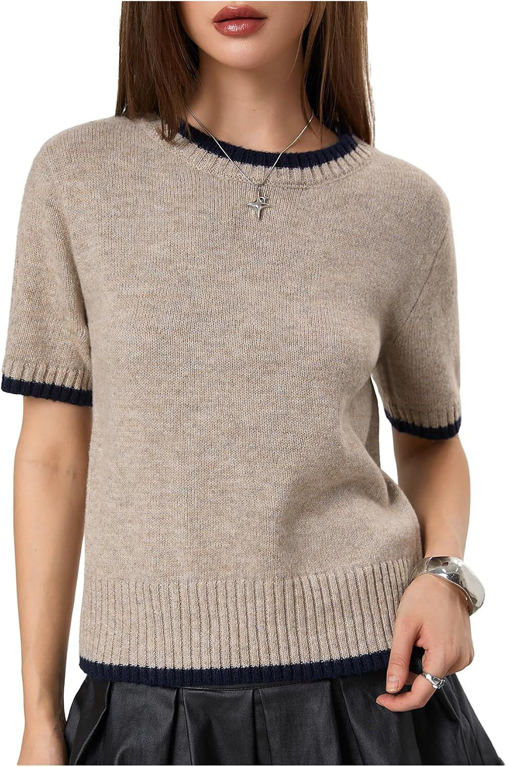 SHENHE Women's Short Sleeve Sweater Lightweight Knit Sweater Pullover | Amazon (US)