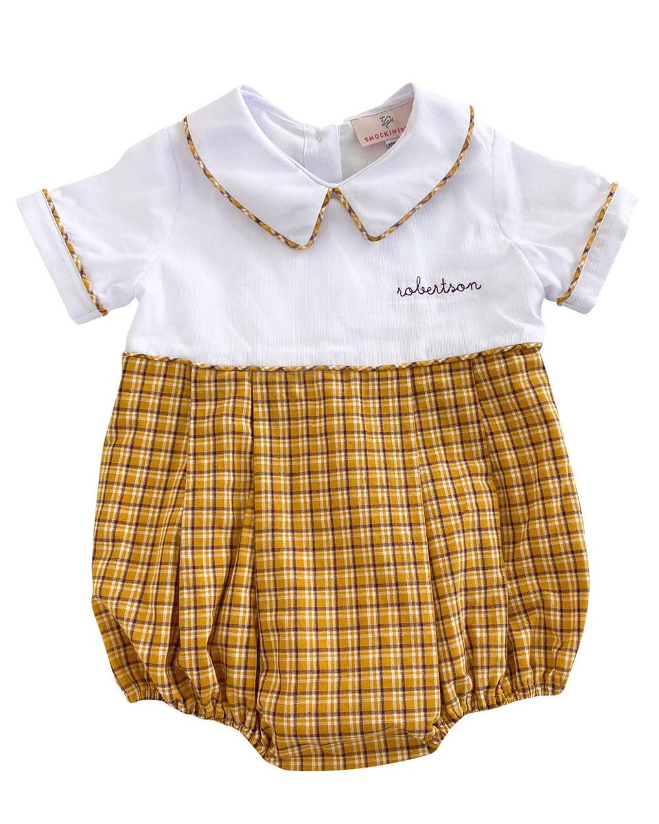 Mustard Plaid Bubble | Smockingbird Kids