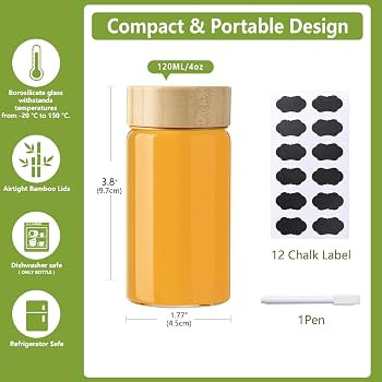 12 Pack 4oz Glass Shot Bottles with Caps, 120ml Borosilicate Glass Juice Shot Bottles, Dishwasher... | Amazon (US)