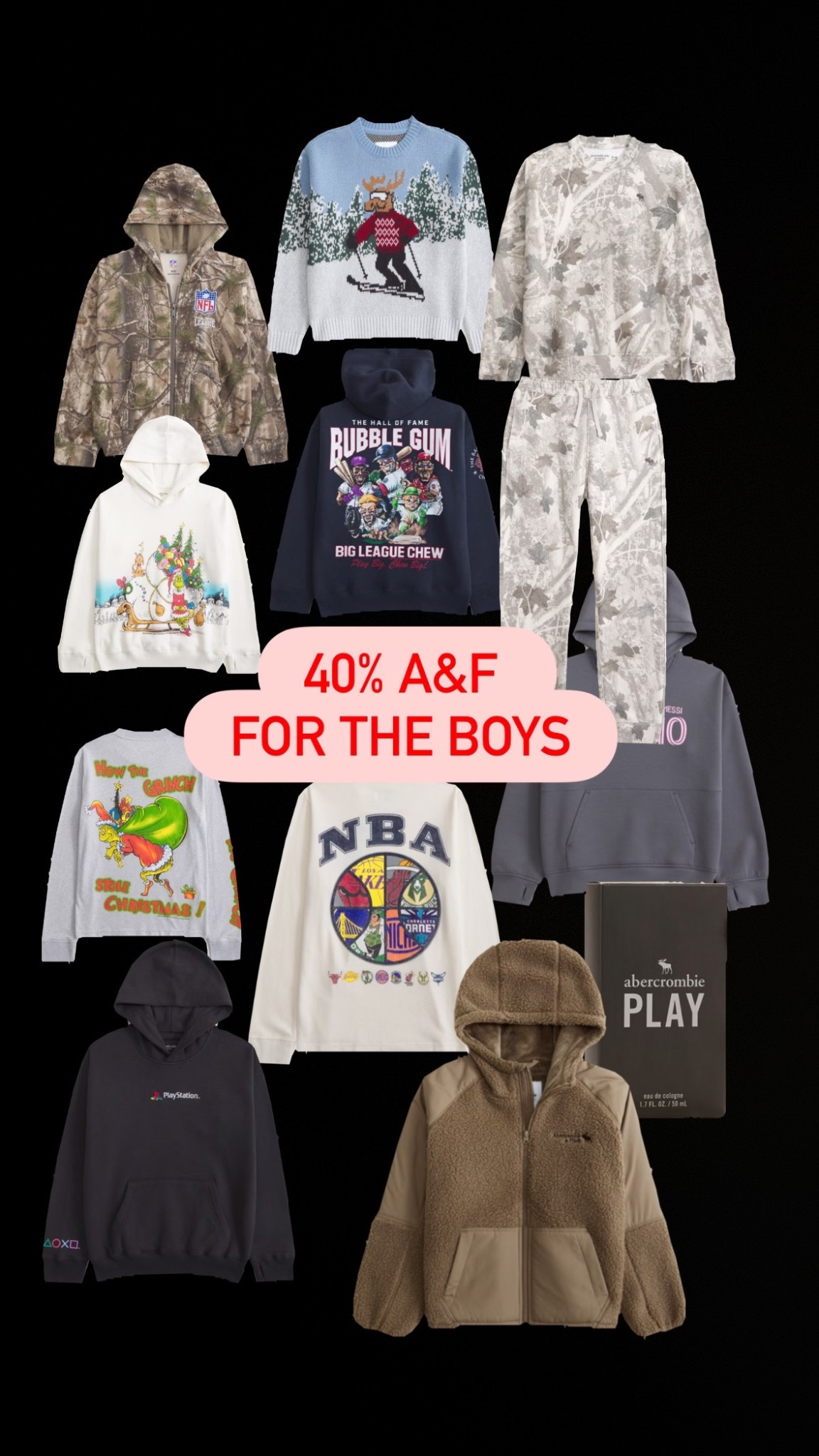 The perfect gift does exist for the boys! My boy loves the Abercrombie line! Soft, cozy and well made! 40% off sitewide! 

Boys gift guide
Grinch
NBA gift 

#LTKGiftGuide #LTKSaleAlert #LTKKids