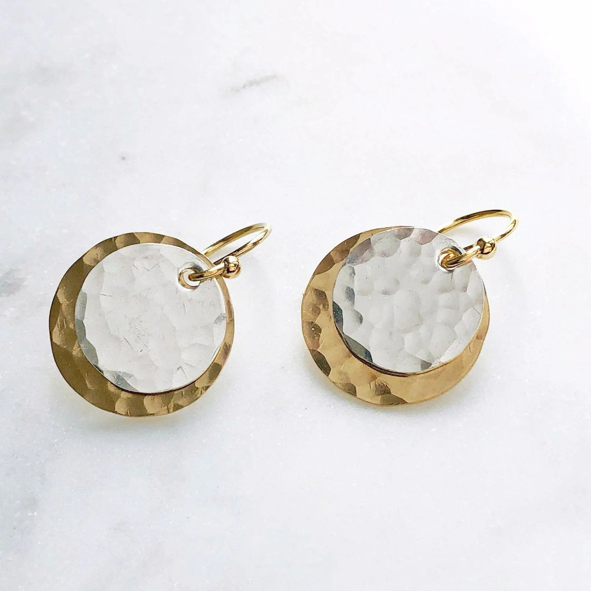 Simple Everyday Two Toned Mixed Metal Textured Circle Earrings Gift | Sarah Cornwell Jewelry