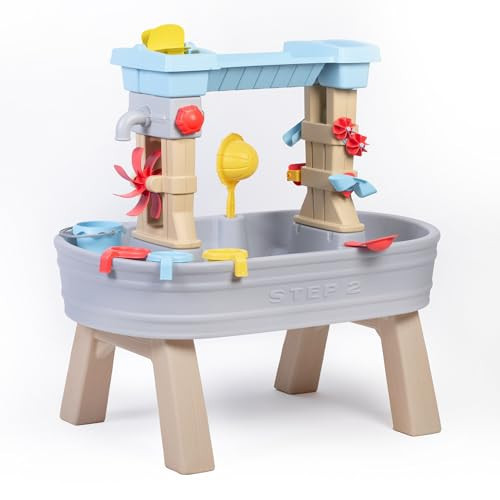 Step2 Rain Showers & Flow Kids Water Table, Outdoor Toddler Activity Table, 15-Piece Accessory Set, Ages 1.5+ Years Old, Multicolor (Gray, Blue, Red) | Amazon (US)