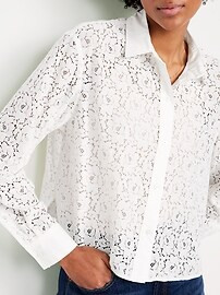 Cropped Lace Button-Down Shirt | Old Navy (US)