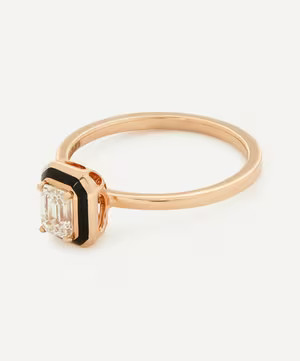 18ct Rose Gold Mina Black Enamel Diamond Ring | Liberty London (UK)
