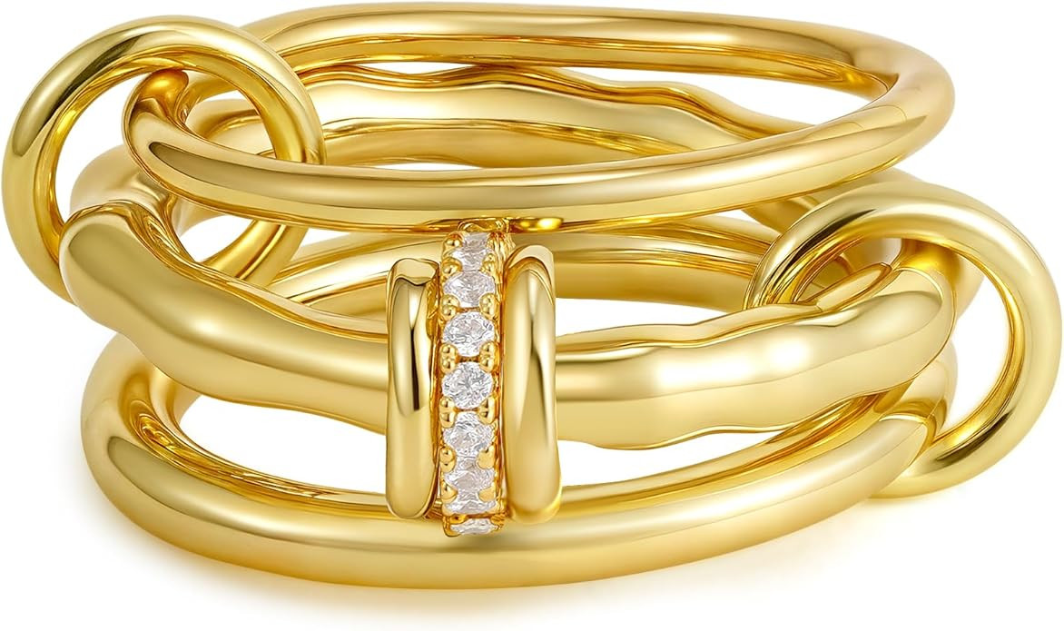 SLOONG Gold Stackable Rings for Women Non Tarnish, Dainty 18k Gold Plated CZ Cubic Zirconia Rings... | Amazon (US)