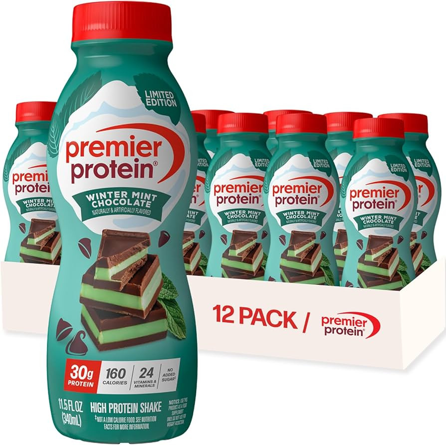 Premier Protein Shake, Limited Edition, Winter Mint Chocolate, 30g Protein, No Added Sugar, 24 Vi... | Amazon (US)