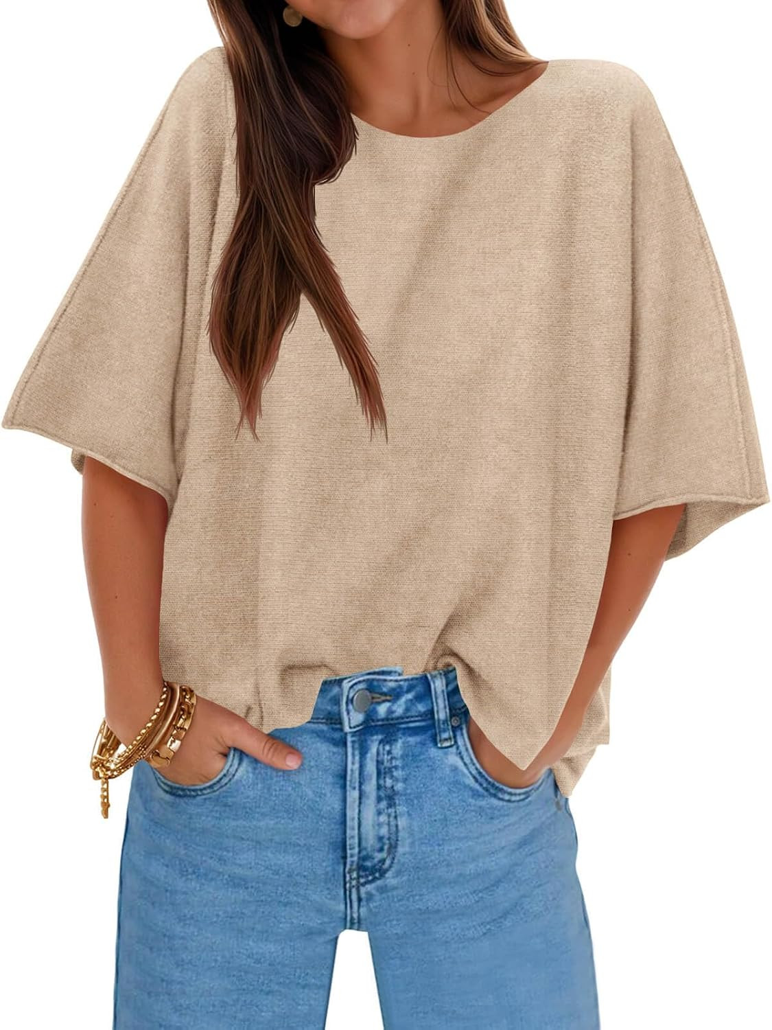 Cicy Bell Womens Oversized Short Sleeve Sweaters Tops Knit Fall Pullovers | Amazon (US)