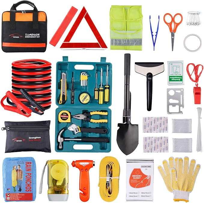 Roadside Emergency Car Kit with Jumper Cables, Auto Vehicle Safety Road Side Assistance Kits, Win... | Amazon (US)