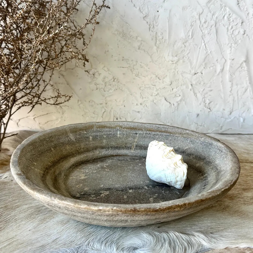 Large Vintage Stone Marble Bowl Tray| Rustic Organic Decor - Etsy | Etsy (US)