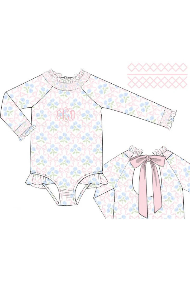 Pre-Order Sweet Hydrangea Bow Smocked Swimsuit | The Smocked Flamingo
