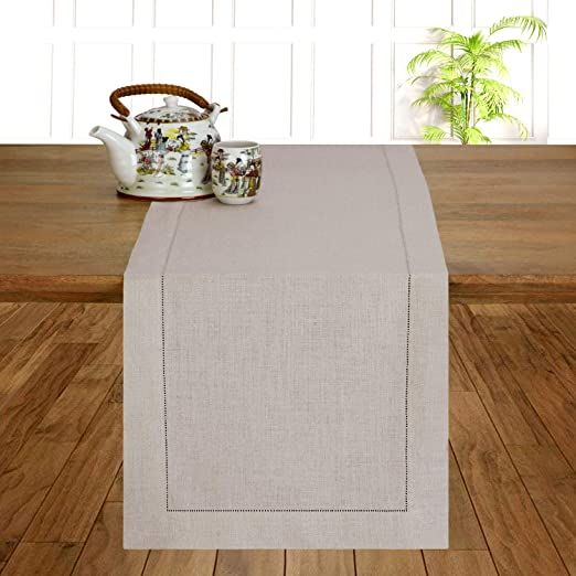 D'Moksha Table Runner 14 x 108 Inch Natural, Pure Linen Hemstitch Table Runners 108 inches, Coffe... | Amazon (US)