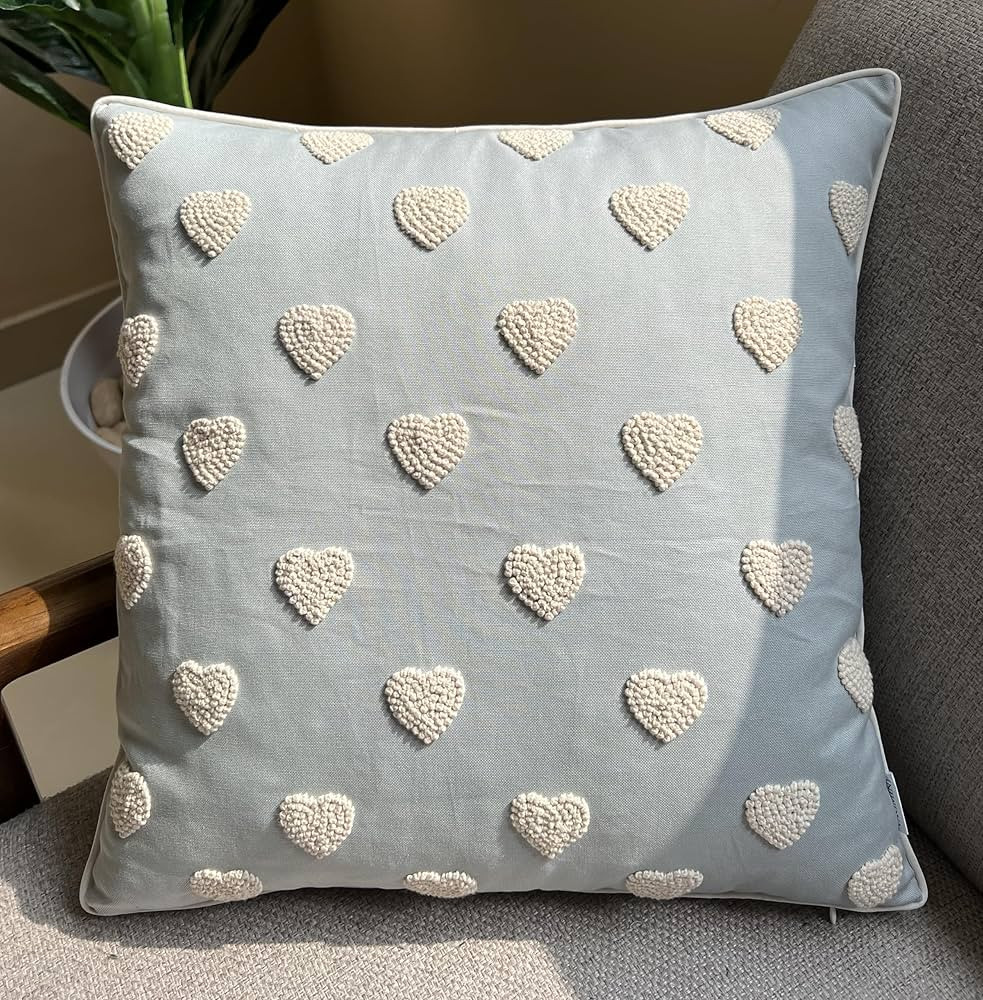 VAGMINE Hand Embroidered French Knotted Hearts Square Decorative Accent Throw Pillow Cover - Bedr... | Amazon (US)
