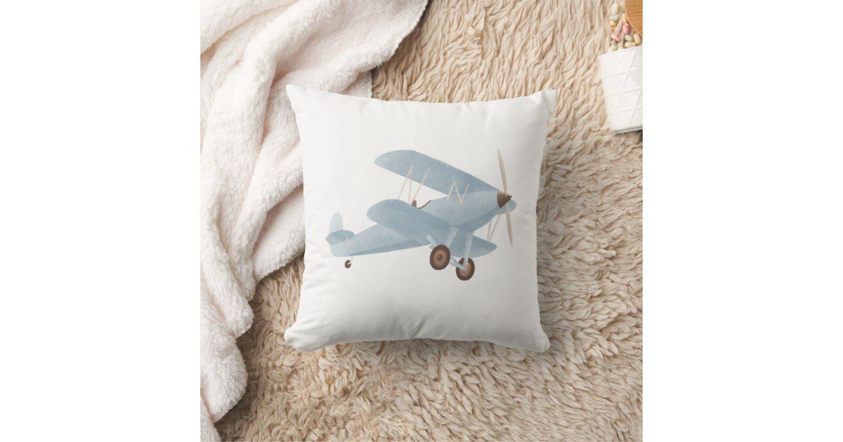Blue Vintage Biplane Boys Room Decor Throw Pillow | Zazzle | Zazzle