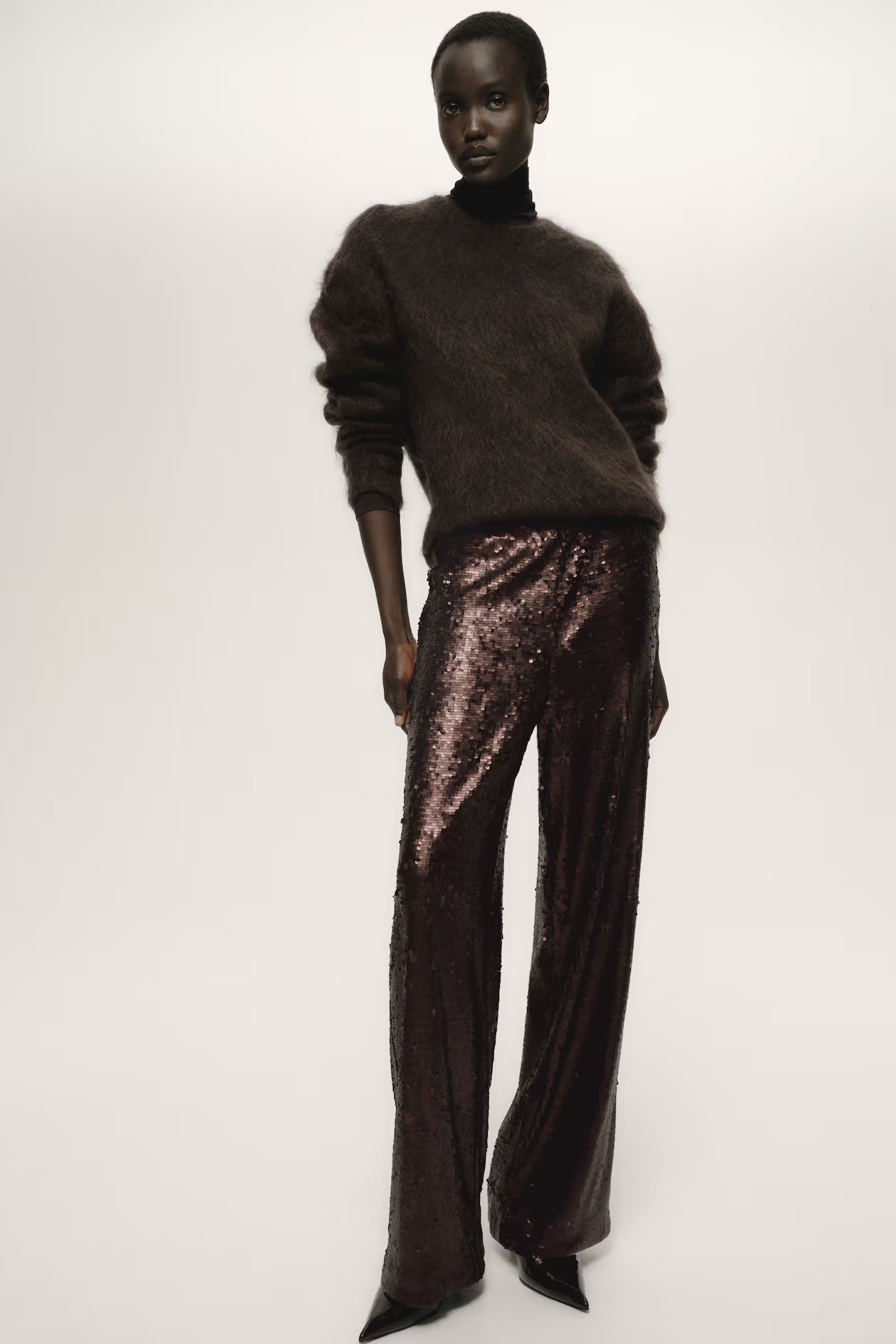 Sequined trousers - Dark brown - Ladies | H&M GB | H&M (UK, MY, IN, SG, PH, TW, HK)