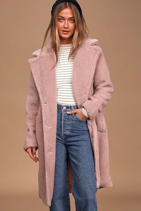 Rosebud Blush Pink Sherpa Long Coat | Lulus