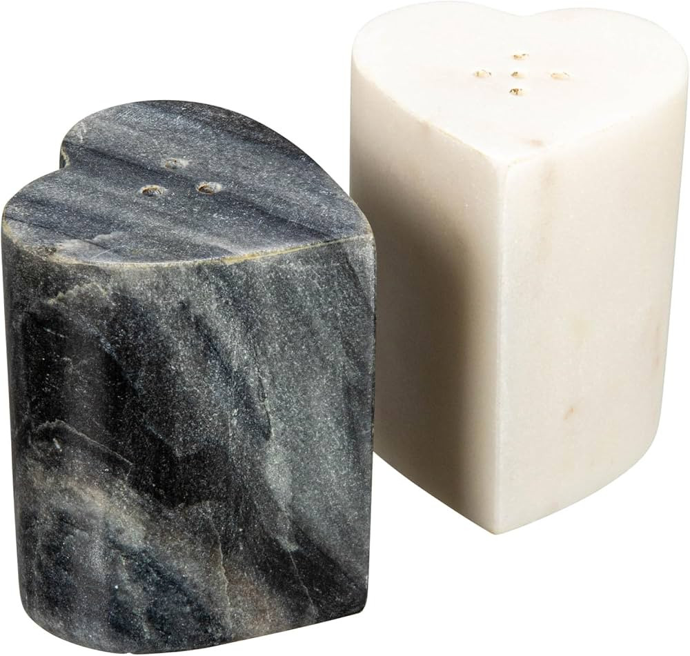 Creative Co-Op Heart-Shaped Marble, Set of 2, Grey and White Salt & Pepper Shaker, Multi | Amazon (US)