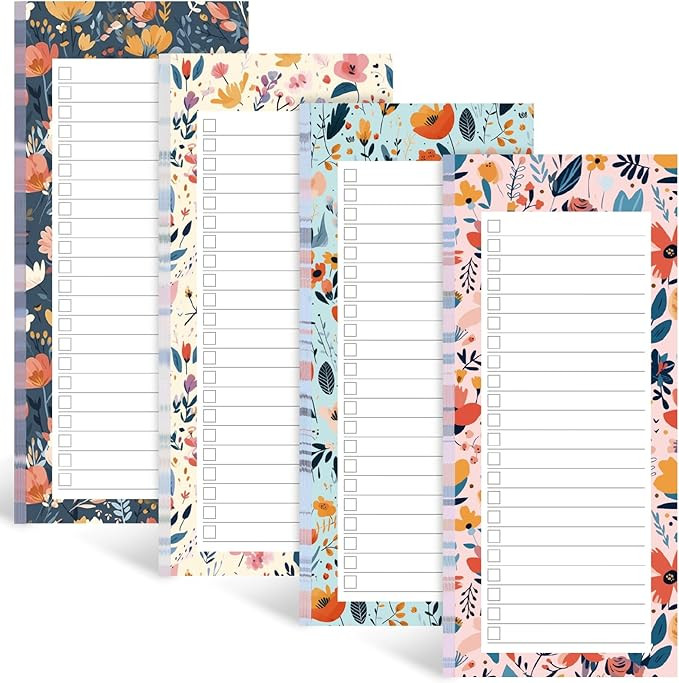 Koogel Magnetic Fridge Notepads, Floral Design, 4 Pack 200 Sheets Grocery List Notepad, 70g Premi... | Amazon (US)