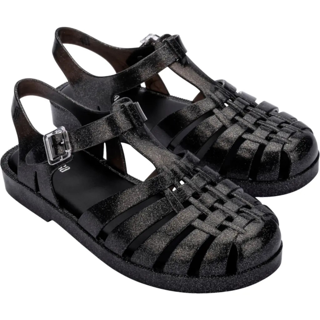 Melissa Possession Glitter Jelly Fisherman Sandal in Glitter Black at Nordstrom, Size 9 | Nordstrom