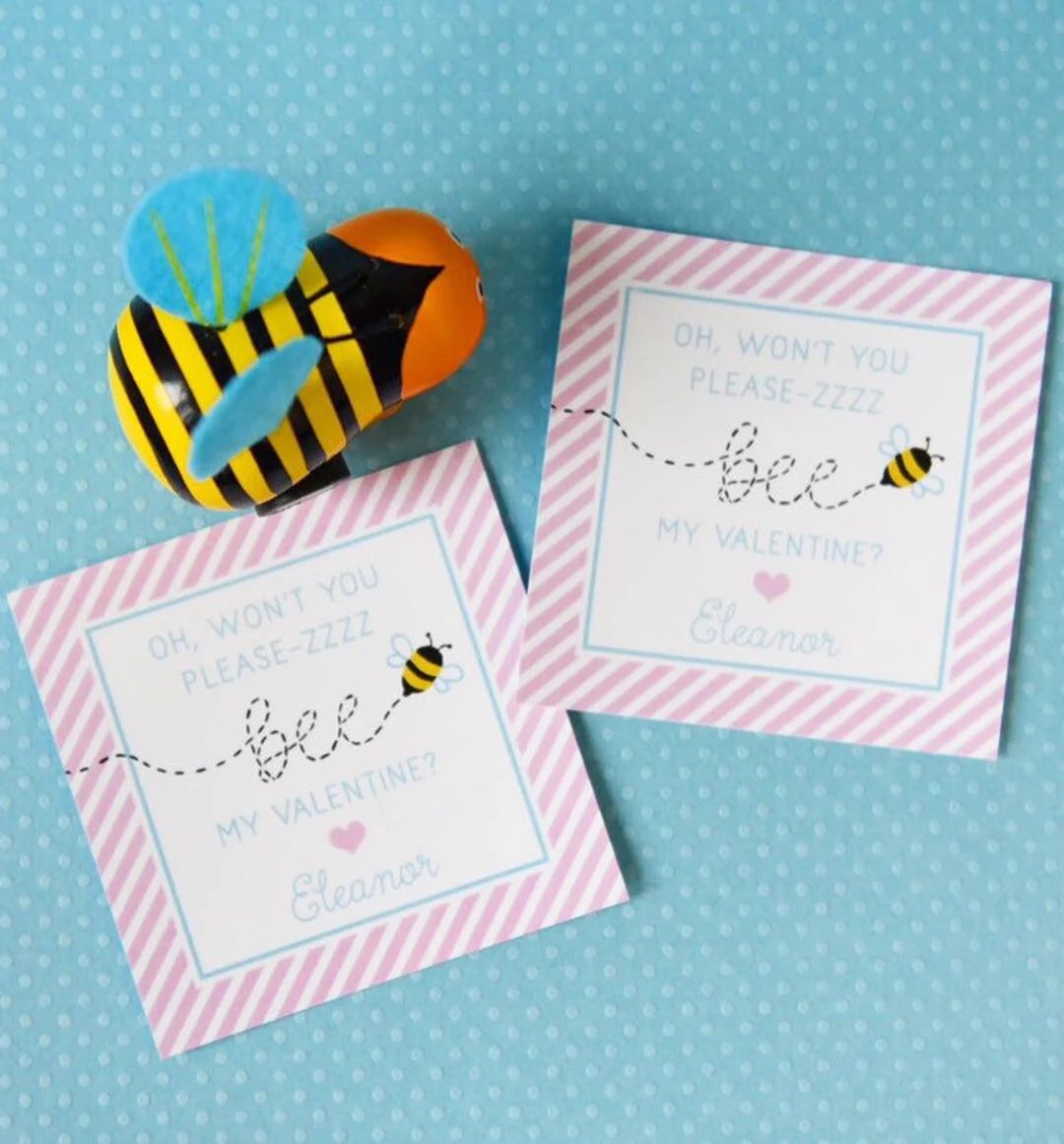 25 PRINTED bee PERSONALIZED Valentine's 3 inch square tags | Etsy (US)