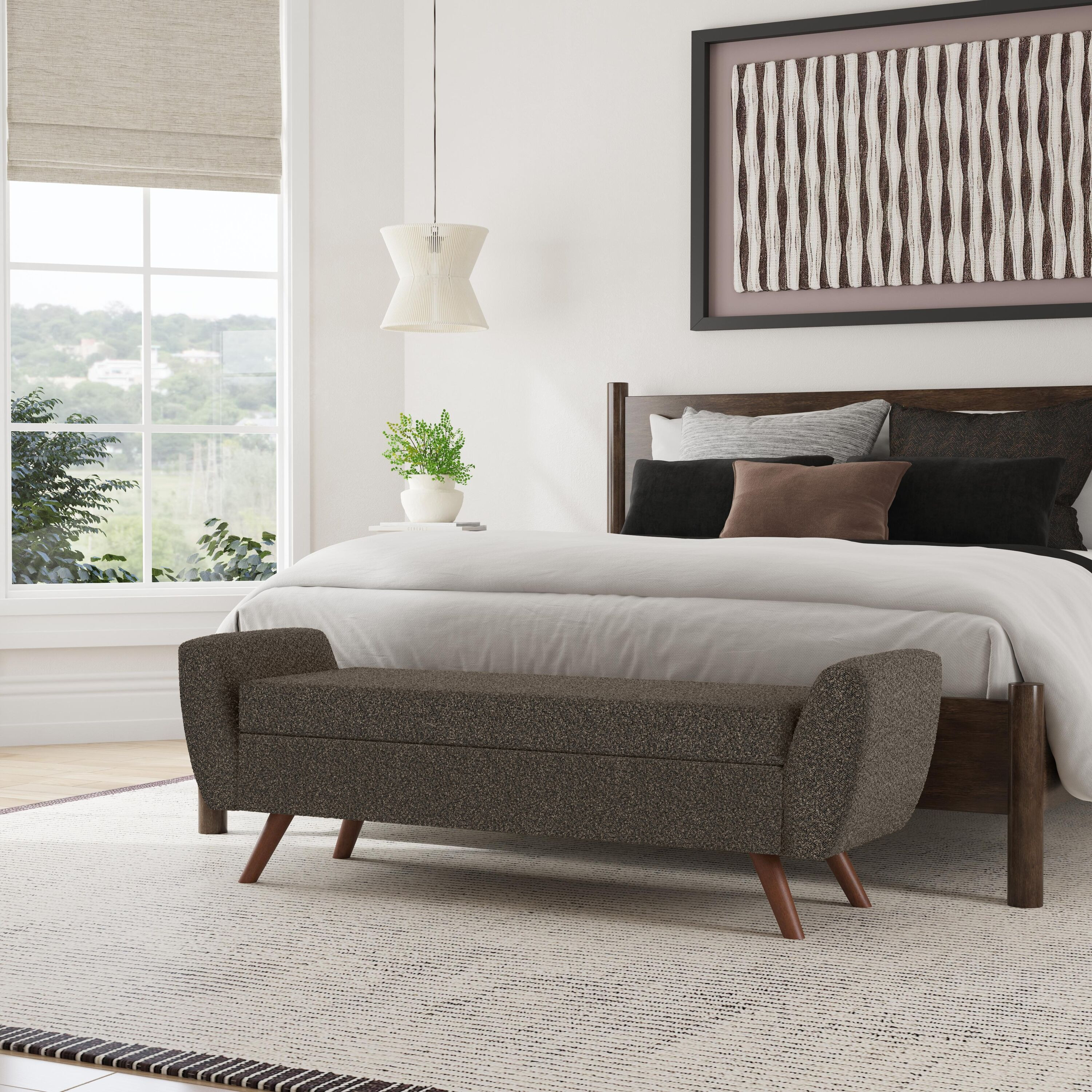 HomePop Modern Modern Dark Brown Boucle Storage Bench with Storage 60-in x 18-in x 21-in Walnut | K8566-F2435 | Lowe's