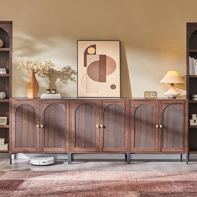 Modern Buffet Cabinet with Storage, 92.63" W Fluted Arched Sideboard Cabinet w/Adjustable Shelves... | Amazon (US)