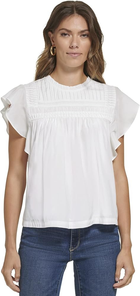 DKNY Flutter Sleeve Crew Neck Blouse | Amazon (US)